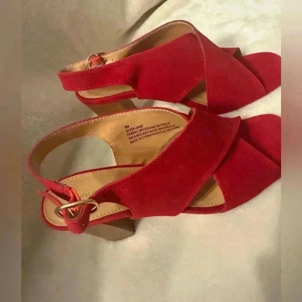 Maurice’s Red Jane  Criss Cross open toe heels NIB Women’s size 8M